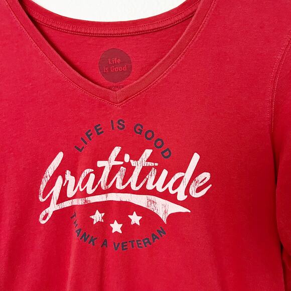 [Life Is Good] Gratitude Thank a Veteran Long Sleeve V-Neck T-Shirt Size Small S - Picture 7 of 12